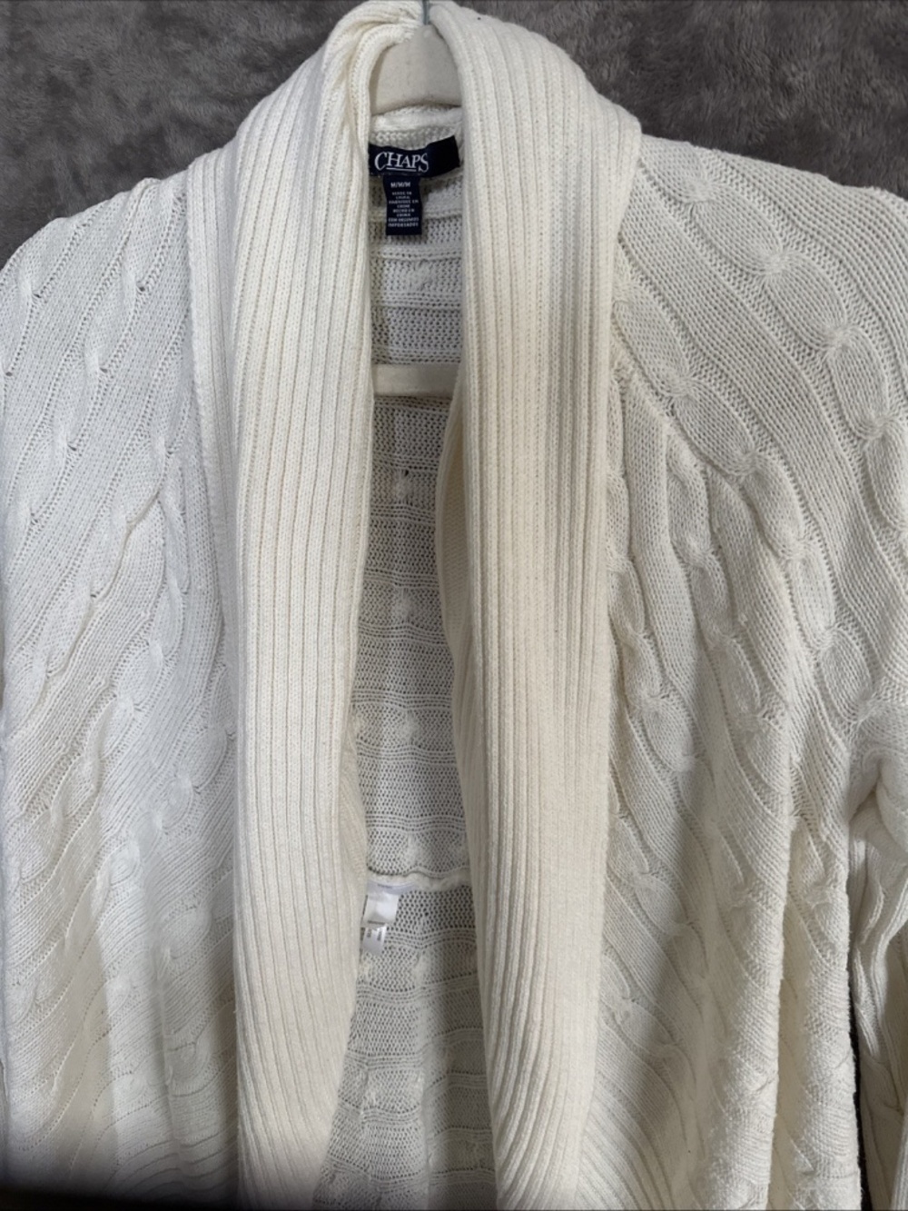 Chaps Women's Cable Knit Shawl Collar Cardigan Ivory Medium 100% Cotton